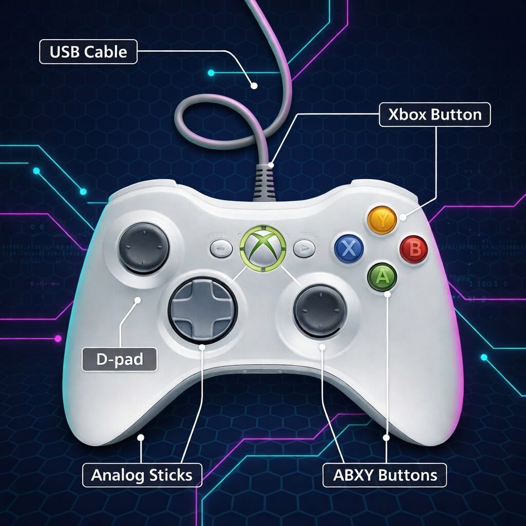 Xbox 360 Wired Controller – USB PC Gaming Controller White