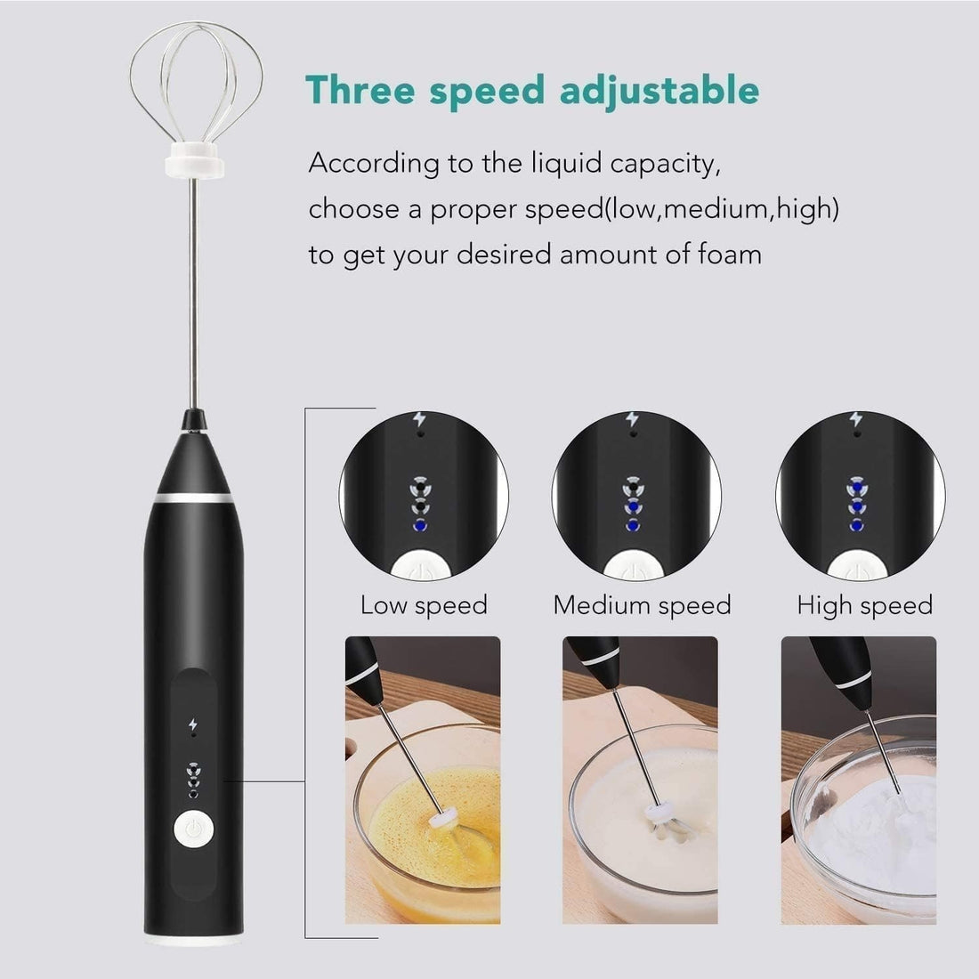 Handheld Electric Milk Frother Whisk Egg Beater USB Rechargeable