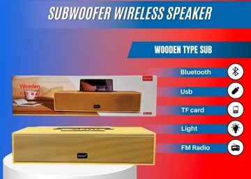KBroad KTS-1663 Wooden Wireless Bluetooth Speaker with Mobile Stand - High Bass Subwoofer, FM Radio, USB & SD Card Support - Rechargeable Portable Speaker