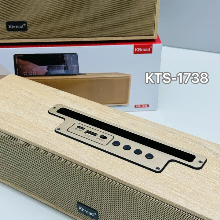 KBroad KTS-1663 Wooden Wireless Bluetooth Speaker with Mobile Stand - High Bass Subwoofer, FM Radio, USB & SD Card Support - Rechargeable Portable Speaker