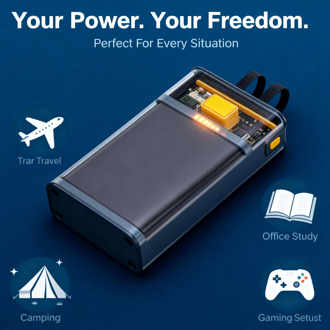 Transparent Power Bank With LED Light | Fast Charging Portable Power Bank With Dual USB Output And Smart Display (20'000mah)